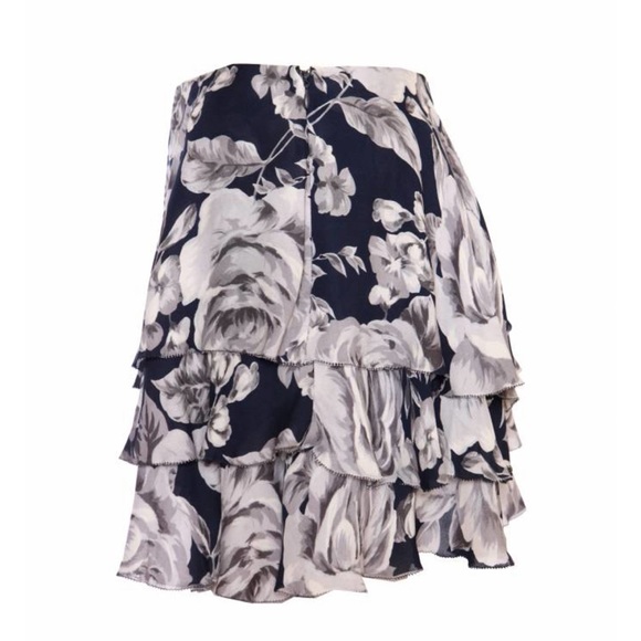 INTERMIX Layered Blue Ruffle Skirt Flower Silk Print - Picture 6 of 10